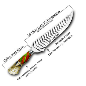 Faca Churrasco Artesanal 10" Folha Aço Batido