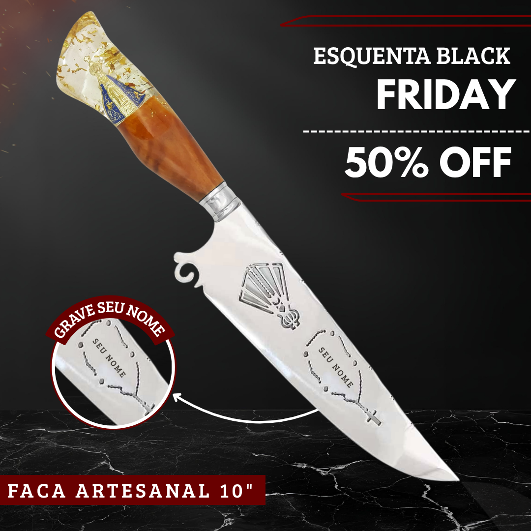 Faca Churrasco Artesanal 10" Nossa Senhora Aparecida + Bainha Grátis