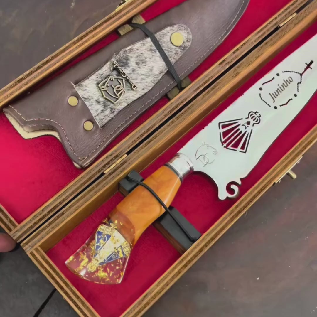 Faca Churrasco Artesanal 10" Nossa Senhora Aparecida + Bainha Grátis